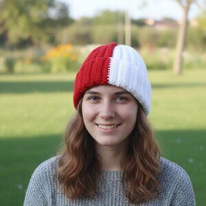 Handmade Crochet 2-Tone Beanie 100% Acrylic Soft Crochet Cap New